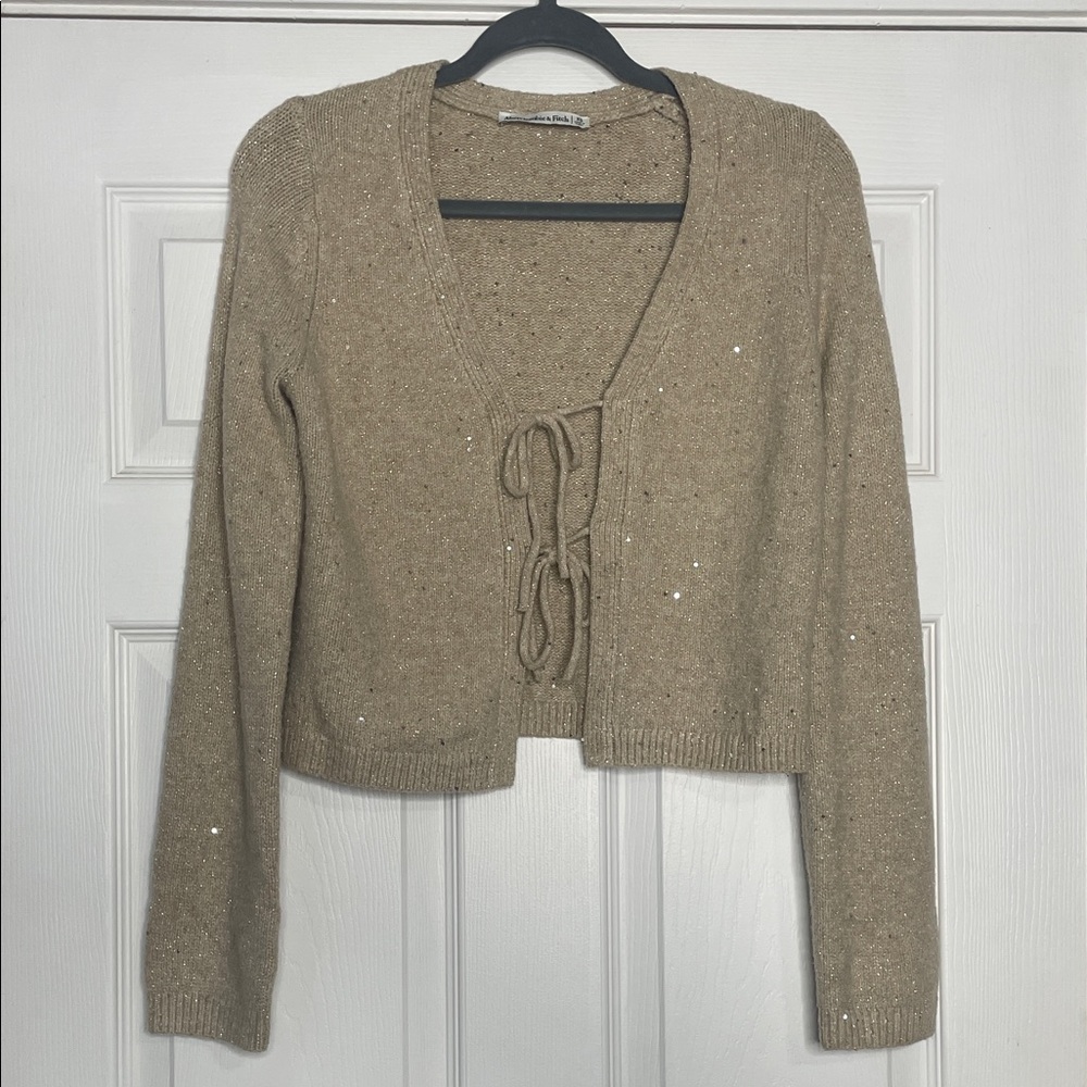 Abercrombie & Fitch Sequin Knit Tie-Front Cardigan Sweater XS EUC